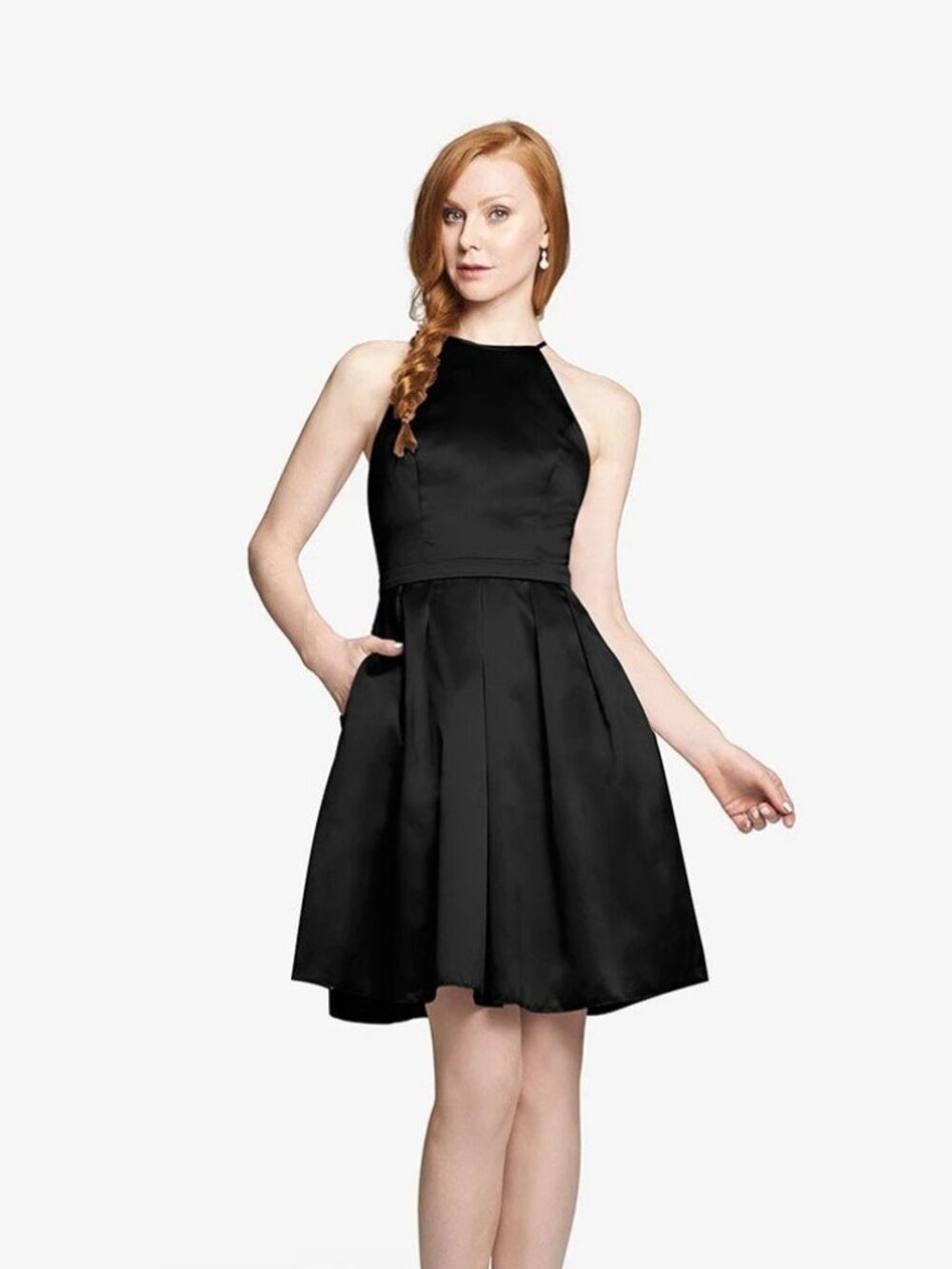 Black Satin Halter Neck Dress